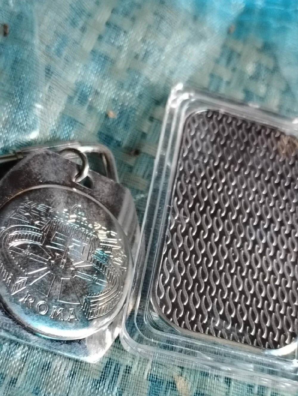 Men's Silver Tone Religious Keychain with Coin Medallion& Ounce Silver Billion